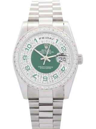 Day-Date Green and Silver with Diamonds Dial 118346