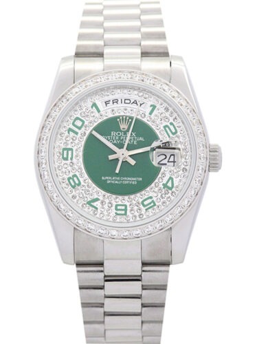 Day-Date Green and Silver with Diamonds Dial 118346