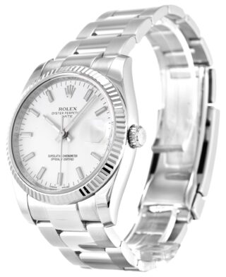 Oyster Perpetual Date White Dial 115234 Perspective View