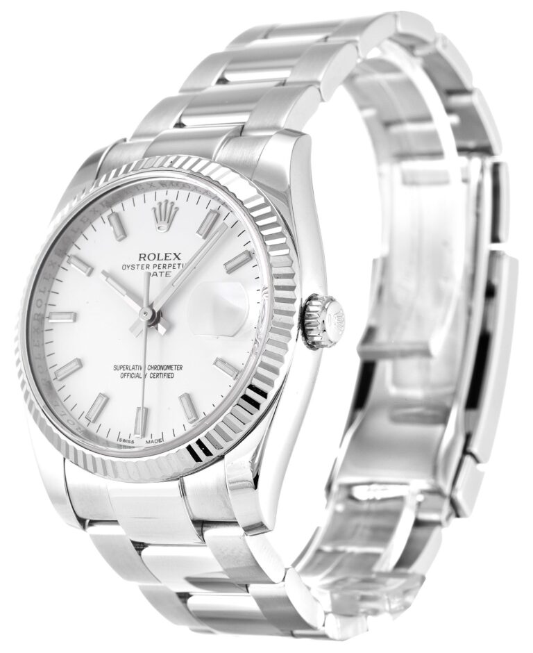 Oyster Perpetual Date White Dial 115234 Perspective View
