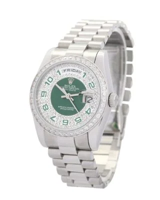 Day-Date Green and Silver with Diamonds Dial 118346 Perspective View