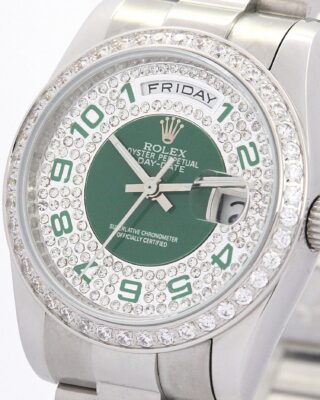 Day-Date Green and Silver with Diamonds Dial 118346 Close-Up Focus