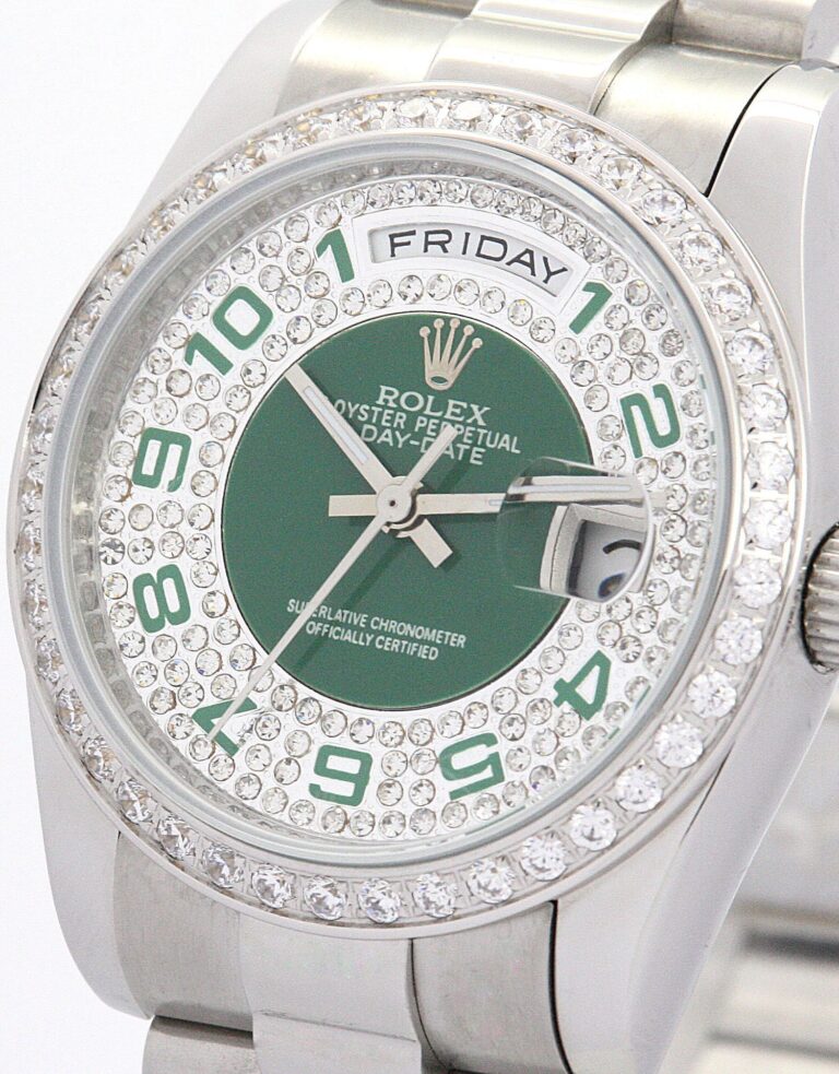Day-Date Green and Silver with Diamonds Dial 118346 Close-Up Focus