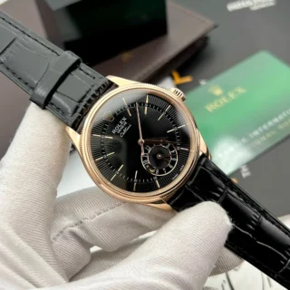 Cellini Black Dial Gold Case Black Leather Strap