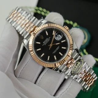 Datejust Black Dial fluted Bezel Two Tone Jubilee Bracelet