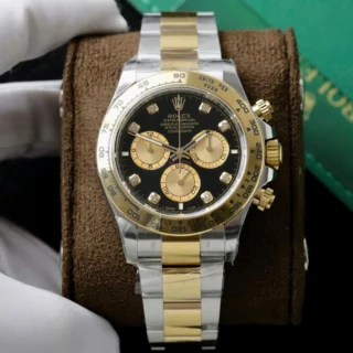 Daytona Black Dial Gold Bezel Two Tone Oyster Bracelet