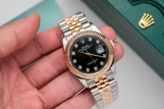 Datejust Black Dial Diamond Numerals Jubilee Bracelet Two Toned