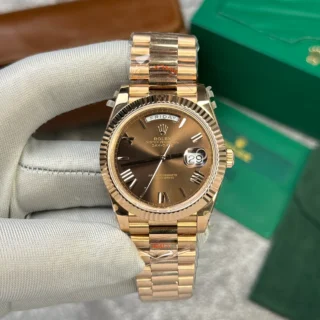Day-Date Chocolate Dial Fluted Bezel Rose Gold Presidential Bracelet