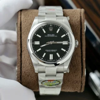 Oyster Perpetual Black Dial Smooth Bezel Oyster Bracelet