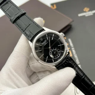 Cellini Black Dial Steel Case Black Leather Strap