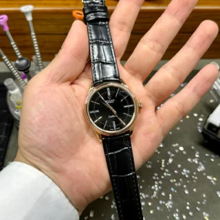 Cellini Black Dial Gold Case Black Leather Strap