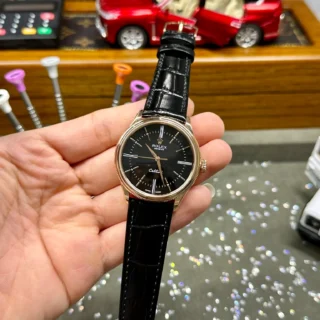 Cellini Black Dial Gold Case Black Leather Strap