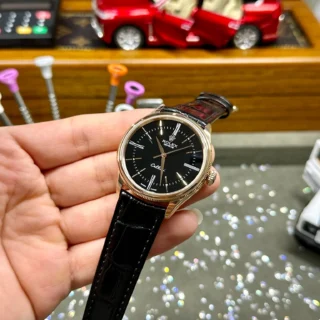 Cellini Black Dial Gold Case Black Leather Strap