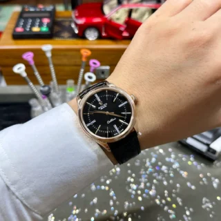 Cellini Black Dial Gold Case Black Leather Strap