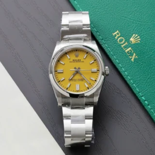 Oyster Perpetual Yellow Dial Smooth Bezel Oyster Bracelet