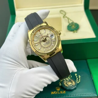 Sky-Dweller Gold Dial Gold Case Oysterflex Bracelet