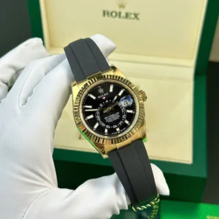 Sky Dweller Black Dial Fluted Bezel Oysterflex Bracelet