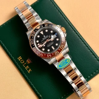 GMT Master II Root Beer Black Dial rose Gold Two Tone Oyster Bracelet
