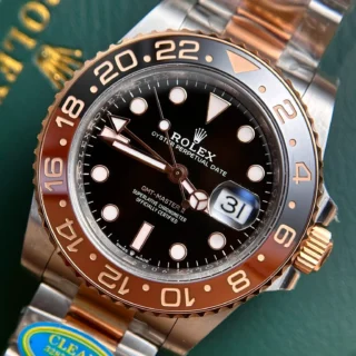 GMT Master II Root Beer Black Dial rose Gold Two Tone Oyster Bracelet
