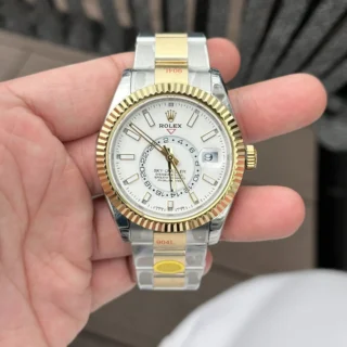 Sky-Dweller White Dial Gold Case Two Tone Oyster Bracelet