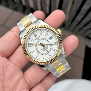 Sky-Dweller White Dial Gold Case Two Tone Oyster Bracelet