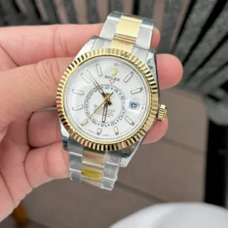 Sky-Dweller White Dial Gold Case Two Tone Oyster Bracelet