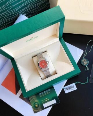 Oyster Perpetual SS/SS Red/Stk Angle Detail