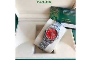 Oyster Perpetual SS/SS Red/Stk Close-Up Focus