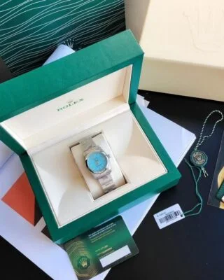 Oyster Perpetual SS/SS Tiffany Blue/Stk Angle Detail