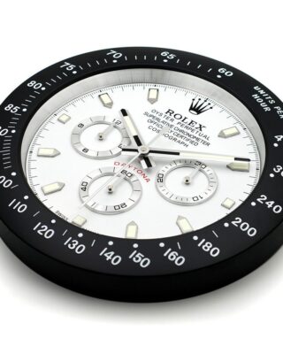 WALL CLOCK – DAYTONA WHITE DIAL BLACK BEZEL Perspective View