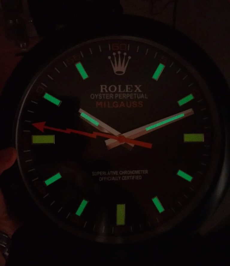 WALL CLOCK – MILGAUSS BLACK/ORANGE Close-Up Focus