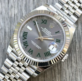 Superclone Datejust Rhodium Dial 126334 "Wimbledon" Flutted / Jubilee Perspective View