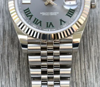 Superclone Datejust Rhodium Dial 126334 "Wimbledon" Flutted / Jubilee Close-Up Focus