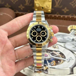 Daytona Black Dial Gold Bezel Two Tone Oyster Bracelet
