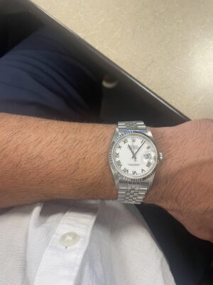 Roman Numerals Datejust white dial on wrist