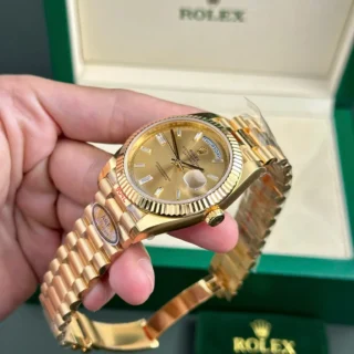Day-Date Champagne Dial Fluted Bezel Gold Presidential Bracelet