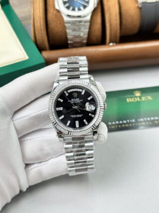 Alternative view of Superclone Rolex Day-Date Bright Black Diamond Dial 228236-0004 40 mm