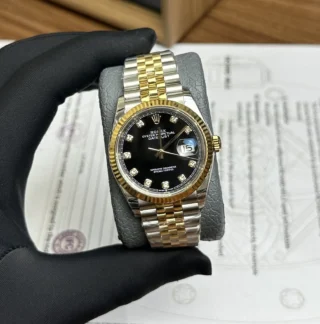 Datejust Black Dial Fluted Bezel Two Toned Jubilee Bracelet