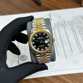 Datejust Black Dial Fluted Bezel Two Toned Jubilee Bracelet