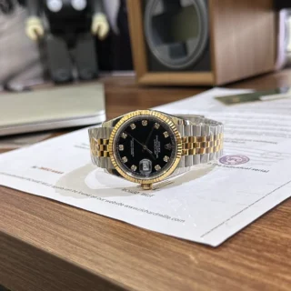 Datejust Black Dial Fluted Bezel Two Toned Jubilee Bracelet