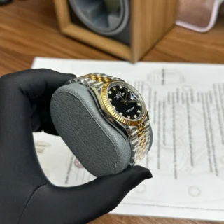 Datejust Black Dial Fluted Bezel Two Toned Jubilee Bracelet