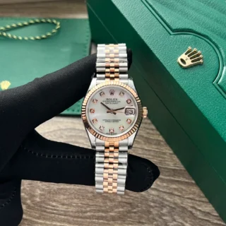 Datejust Pearl Dial Fluted Bezel Two Toned Rose Gold Jubilee Bracelet