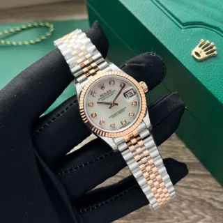 Datejust Pearl Dial Fluted Bezel Two Toned Rose Gold Jubilee Bracelet
