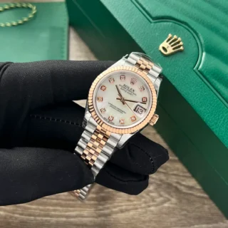 Datejust Pearl Dial Fluted Bezel Two Toned Rose Gold Jubilee Bracelet