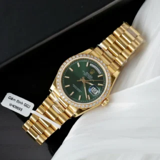 Day-Date Green Dial Diamond Bezel Gold Presidential Bracelet