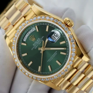 Day-Date Green Dial Diamond Bezel Gold Presidential Bracelet