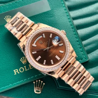 Day-Date Chocolate Ombre Dial Diamond Bezel Rose Gold Presidential Bracelet