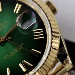 Day-Date Green Ombre Dial Fluted Bezel Yellow Presidential Bracelet