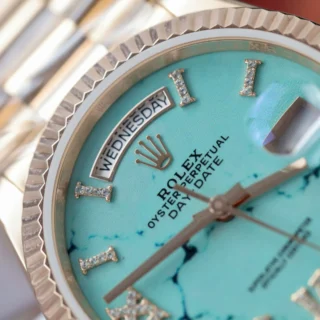 Day-Date Turquoise Diamond Dial Fluted Rose Presidential Bracelet