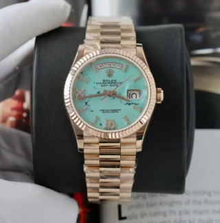 Day-Date Turquoise Diamond Dial Fluted Rose Presidential Bracelet
